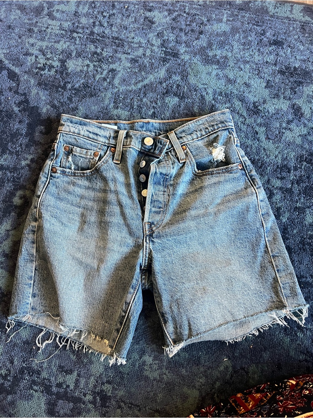 Levi's Light Blue High-Rise Distressed Denim Shorts
